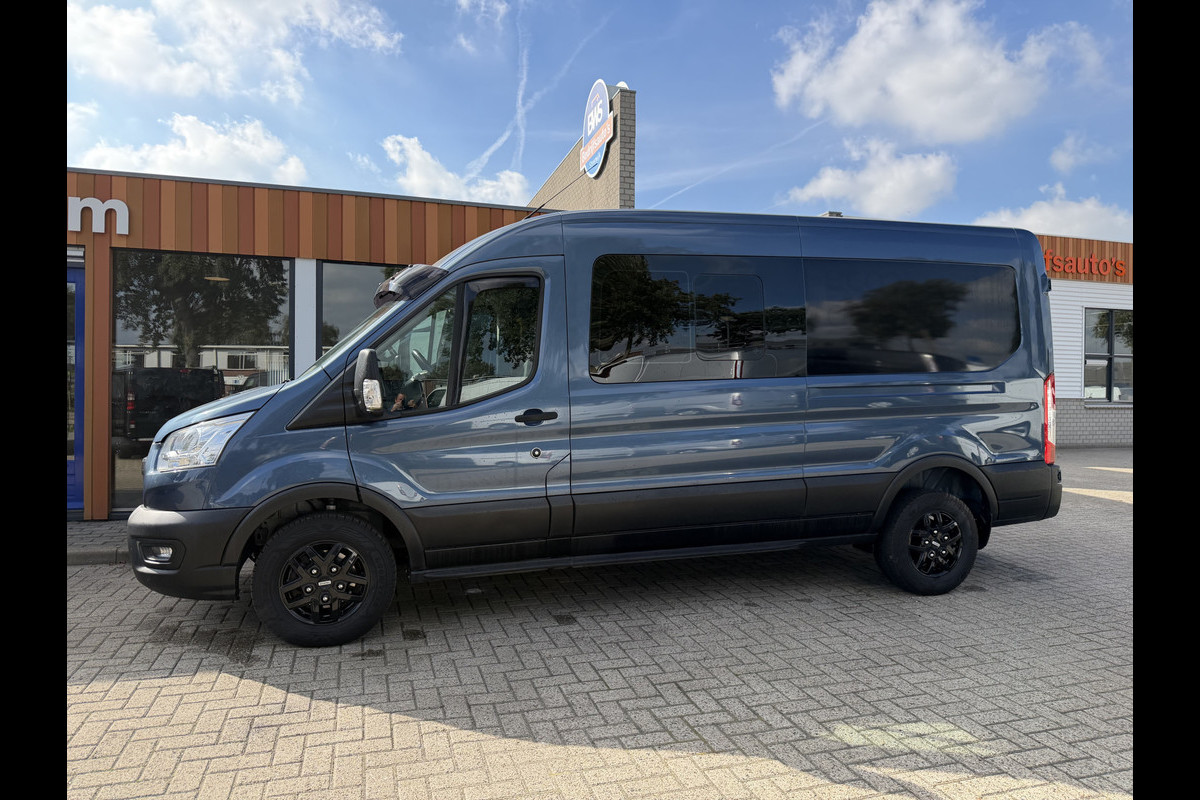 Ford Transit 350 2.0 TDCI 170pk L3H2 DC 5 persoons Trend / vaste prijs rijklaar € 25.950 ex btw / euro 6 / bpm vrij / lease vanaf € 424 / raptor grille / blauw metallic / trekhaak 2500 kg