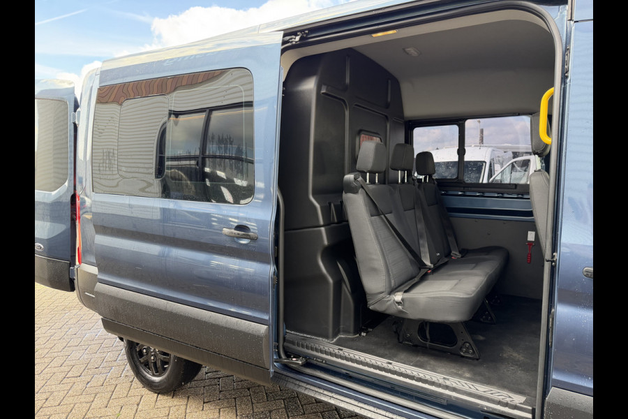 Ford Transit 350 2.0 TDCI 170pk L3H2 DC 5 persoons Trend / vaste prijs rijklaar € 25.950 ex btw / euro 6 / bpm vrij / lease vanaf € 424 / raptor grille / blauw metallic / trekhaak 2500 kg