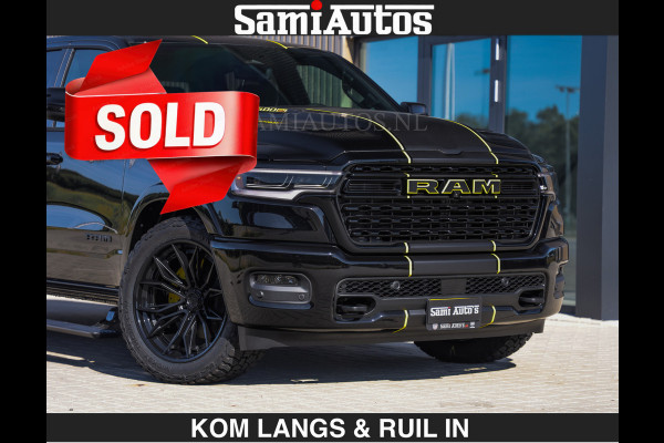 Dodge Ram Limited Night H.O 540HP 706Nm | € 84.950 excl | Massage + Full Option | De Meest Luxe en Volle Pick-Up in zijn Klasse | Comfortabele Dubbele Cabine met Royale 5 Zitplaatsen | BPM vrij | Nu Leverbaar uit Voorraad | Voorraad Nr 2356 - 0990 | De specialist in Amerikaanse pick‑ups in Nederland en Europa.
