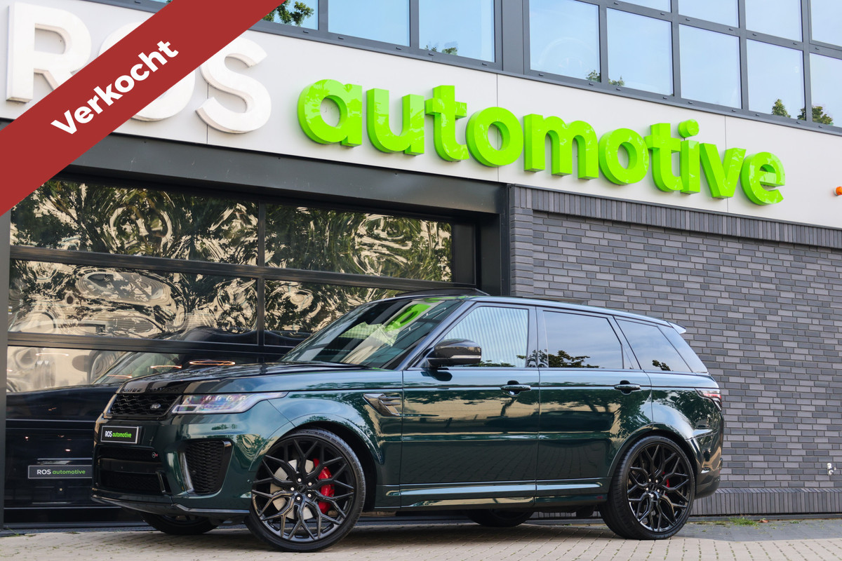 Land Rover Range Rover Sport P575 SVR | UNIEK! | SVO RACING GREEN | 24'' VOSSEN | 4X STOELVERKOELING | DEALER ONDH | HUD | ELEK TREKHAAK |