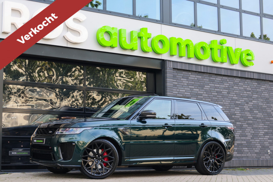 Land Rover Range Rover Sport P575 SVR | UNIEK! | SVO RACING GREEN | 24'' VOSSEN | 4X STOELVERKOELING | DEALER ONDH | HUD | ELEK TREKHAAK |