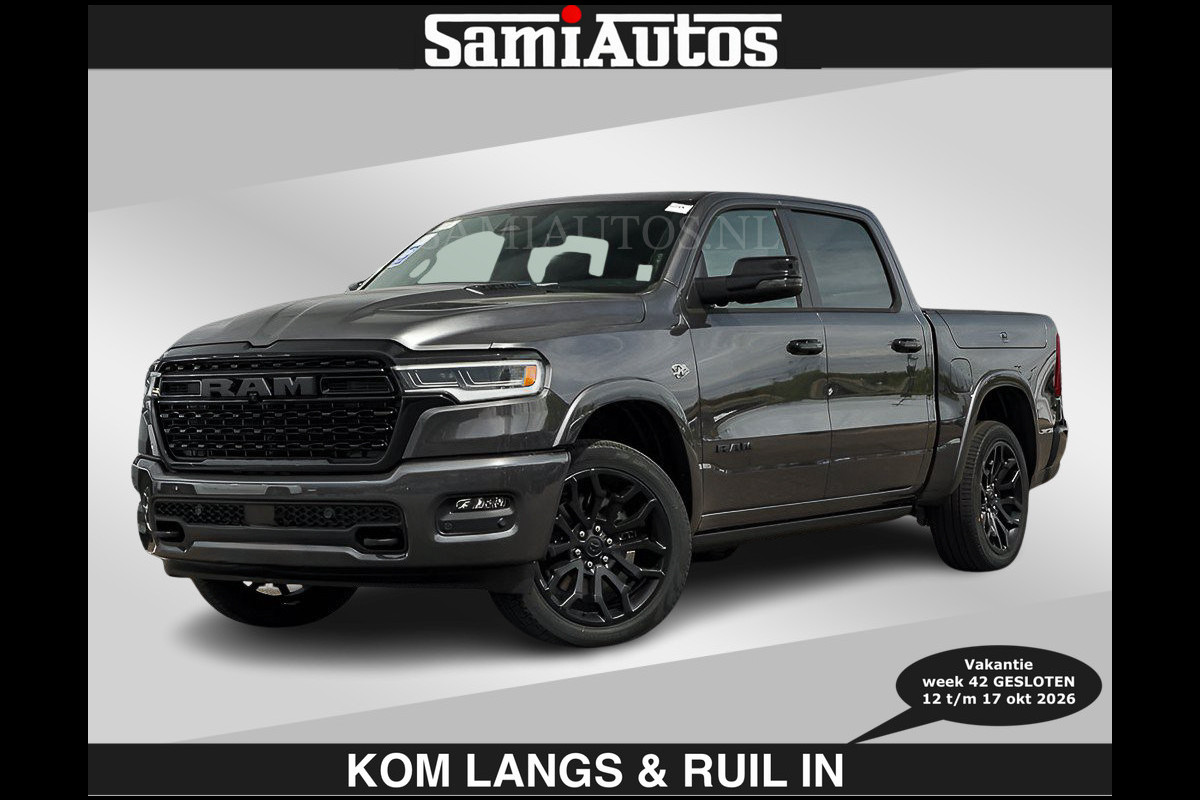 Dodge Ram LIMITED 2027 5.7 V8 HEMI | €79950,- excl excl | MAXIMAAL UITGERUST | NIEUWE KLEUR Granite Crystal Pearl met Ebony Red interior s DUBBELE CABINE | 5 PERSOONS | DC | Allernieuwste Limited 2027 in nieuwe kleur Granite Crystal Pearl  – volledig uitgerust met alle opties.