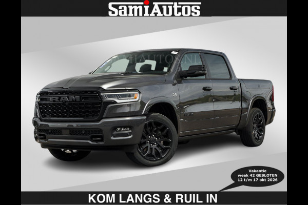 Dodge Ram LIMITED 2027 5.7 V8 HEMI | €79950,- excl excl | MAXIMAAL UITGERUST | NIEUWE KLEUR Granite Crystal Pearl met Ebony Red interior s DUBBELE CABINE | 5 PERSOONS | DC | Allernieuwste Limited 2027 in nieuwe kleur Granite Crystal Pearl  – volledig uitgerust met alle opties.