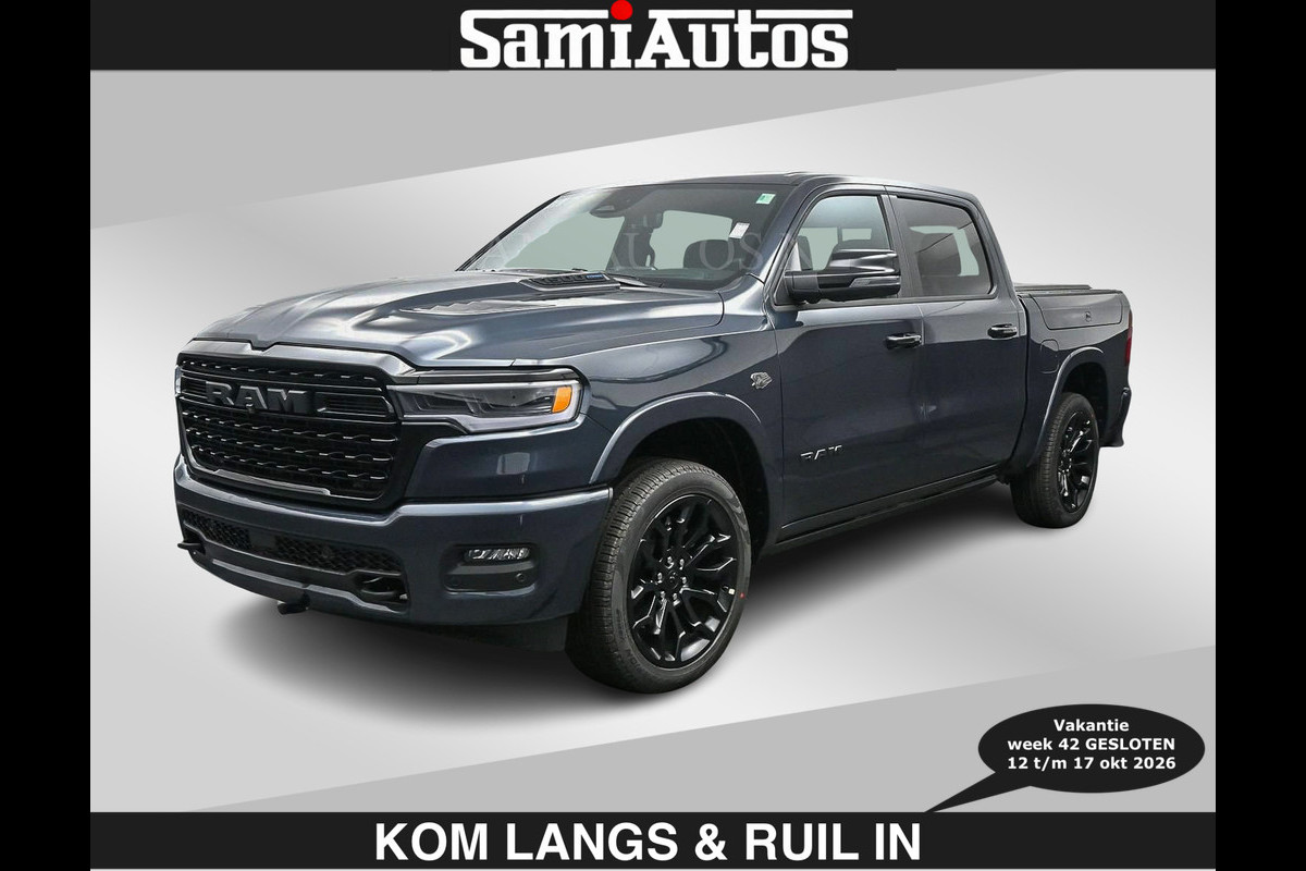 Dodge Ram LIMITED 2027 5.7 V8 HEMI | € 79.950 excl excl | MAXIMAAL UITGERUST | NIEUWE KLEUR Forged Blue Metallic met Ebony Red interior se DUBBELE CABINE | 5 PERSOONS | DC | Allernieuwste Limited 2027 in nieuwe kleur Forged Blue  – volledig uitgerust met alle opties.