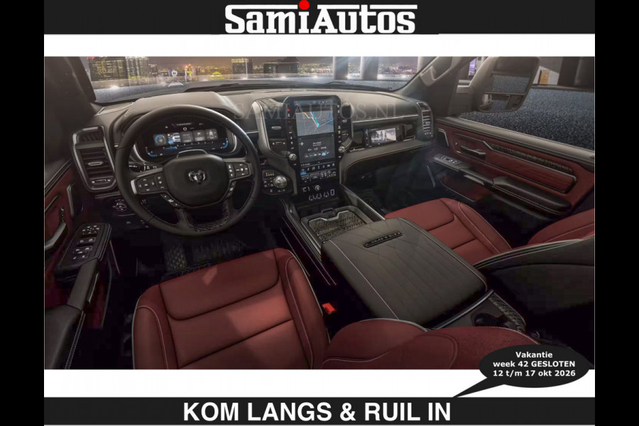 Dodge Ram LIMITED 2027 5.7 V8 HEMI | € 79.950 excl excl | MAXIMAAL UITGERUST | NIEUWE KLEUR Forged Blue Metallic met Ebony Red interior se DUBBELE CABINE | 5 PERSOONS | DC | Allernieuwste Limited 2027 in nieuwe kleur Forged Blue  – volledig uitgerust met alle opties.