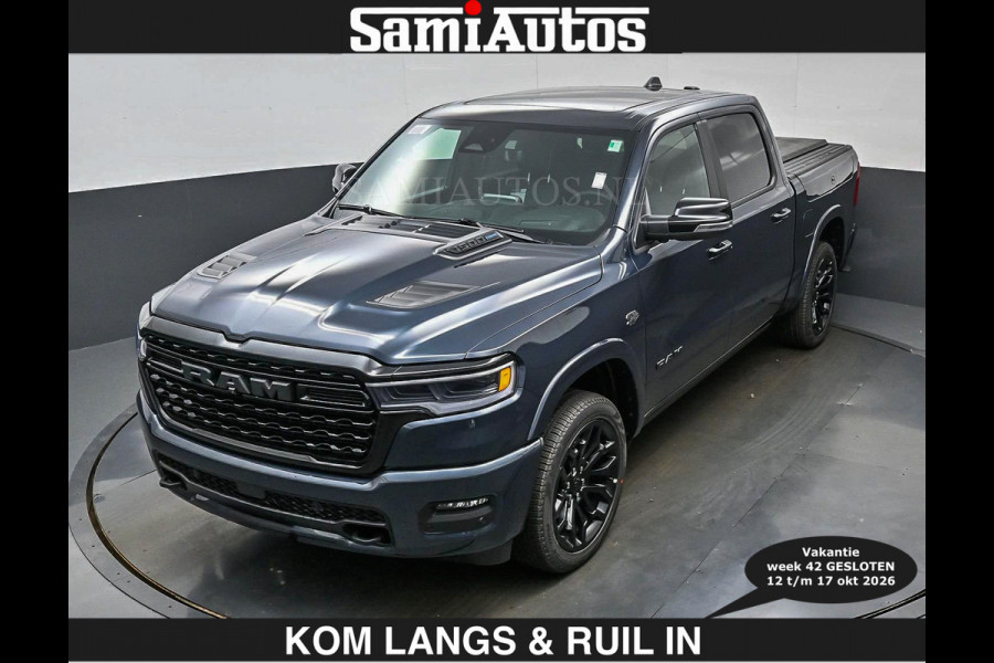 Dodge Ram LIMITED 2027 5.7 V8 HEMI | € 79.950 excl excl | MAXIMAAL UITGERUST | NIEUWE KLEUR Forged Blue Metallic met Ebony Red interior se DUBBELE CABINE | 5 PERSOONS | DC | Allernieuwste Limited 2027 in nieuwe kleur Forged Blue  – volledig uitgerust met alle opties.