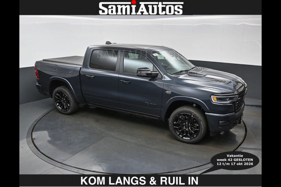 Dodge Ram LIMITED 2027 5.7 V8 HEMI | € 79.950 excl excl | MAXIMAAL UITGERUST | NIEUWE KLEUR Forged Blue Metallic met Ebony Red interior se DUBBELE CABINE | 5 PERSOONS | DC | Allernieuwste Limited 2027 in nieuwe kleur Forged Blue  – volledig uitgerust met alle opties.