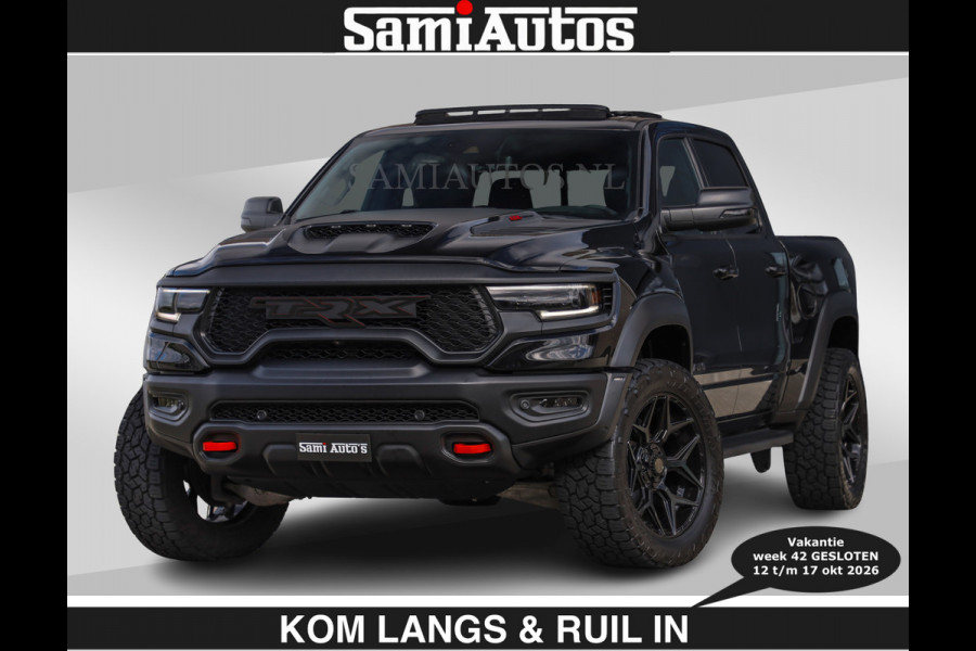 Dodge Ram TRX HELLCAT | 6.2 V8 712PK SUPERCHARGER | € 129.50 excl | RODE STIKSELS | FULLY LOADED | CARBON | CREW CAB | DUBBELE CABINE | 5 PERSOONS | De specialist in Amerikaanse pick‑ups in Nederland en Europa.