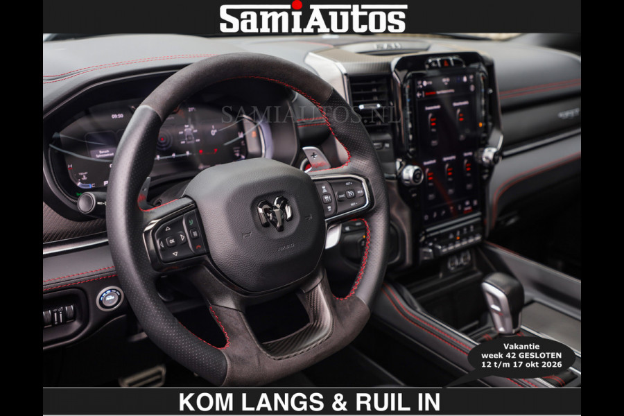 Dodge Ram TRX HELLCAT | 6.2 V8 712PK SUPERCHARGER | € 129.50 excl | RODE STIKSELS | FULLY LOADED | CARBON | CREW CAB | DUBBELE CABINE | 5 PERSOONS | De specialist in Amerikaanse pick‑ups in Nederland en Europa.