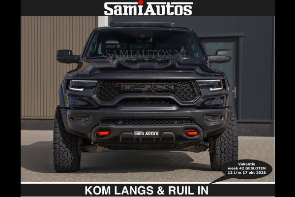 Dodge Ram TRX HELLCAT | 6.2 V8 712PK SUPERCHARGER | € 129.50 excl | RODE STIKSELS | FULLY LOADED | CARBON | CREW CAB | DUBBELE CABINE | 5 PERSOONS | De specialist in Amerikaanse pick‑ups in Nederland en Europa.