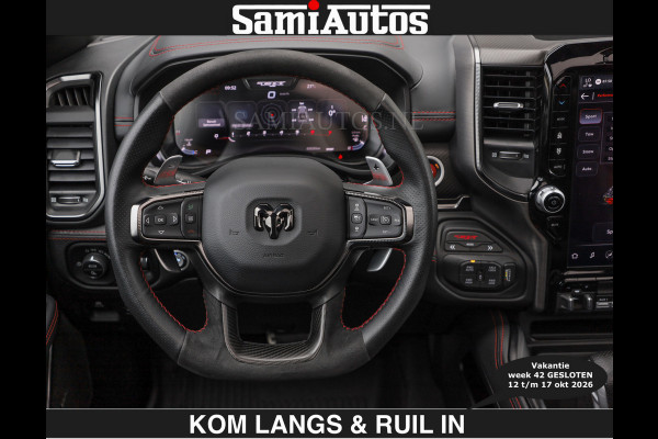 Dodge Ram TRX HELLCAT | 6.2 V8 712PK SUPERCHARGER | € 129.50 excl | RODE STIKSELS | FULLY LOADED | CARBON | CREW CAB | DUBBELE CABINE | 5 PERSOONS | De specialist in Amerikaanse pick‑ups in Nederland en Europa.
