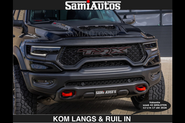 Dodge Ram TRX HELLCAT | 6.2 V8 712PK SUPERCHARGER | € 129.50 excl | RODE STIKSELS | FULLY LOADED | CARBON | CREW CAB | DUBBELE CABINE | 5 PERSOONS | De specialist in Amerikaanse pick‑ups in Nederland en Europa.