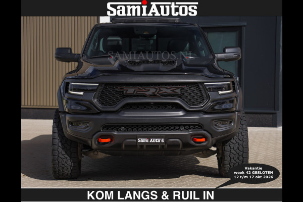 Dodge Ram TRX HELLCAT | 6.2 V8 712PK SUPERCHARGER | € 129.50 excl | RODE STIKSELS | FULLY LOADED | CARBON | CREW CAB | DUBBELE CABINE | 5 PERSOONS | De specialist in Amerikaanse pick‑ups in Nederland en Europa.