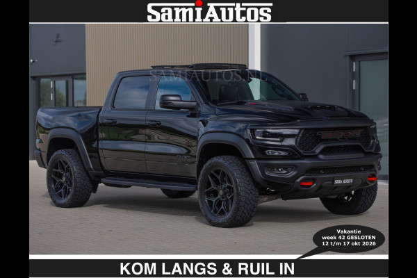 Dodge Ram TRX HELLCAT | 6.2 V8 712PK SUPERCHARGER | € 129.50 excl | RODE STIKSELS | FULLY LOADED | CARBON | CREW CAB | DUBBELE CABINE | 5 PERSOONS | De specialist in Amerikaanse pick‑ups in Nederland en Europa.