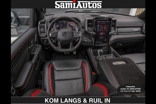 Dodge Ram TRX HELLCAT | 6.2 V8 712PK SUPERCHARGER | € 129.50 excl | RODE STIKSELS | FULLY LOADED | CARBON | CREW CAB | DUBBELE CABINE | 5 PERSOONS | De specialist in Amerikaanse pick‑ups in Nederland en Europa.