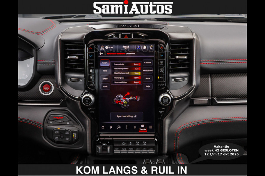 Dodge Ram TRX HELLCAT | 6.2 V8 712PK SUPERCHARGER | € 129.50 excl | RODE STIKSELS | FULLY LOADED | CARBON | CREW CAB | DUBBELE CABINE | 5 PERSOONS | De specialist in Amerikaanse pick‑ups in Nederland en Europa.