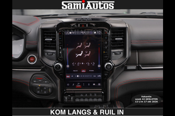 Dodge Ram TRX HELLCAT | 6.2 V8 712PK SUPERCHARGER | € 129.50 excl | RODE STIKSELS | FULLY LOADED | CARBON | CREW CAB | DUBBELE CABINE | 5 PERSOONS | De specialist in Amerikaanse pick‑ups in Nederland en Europa.