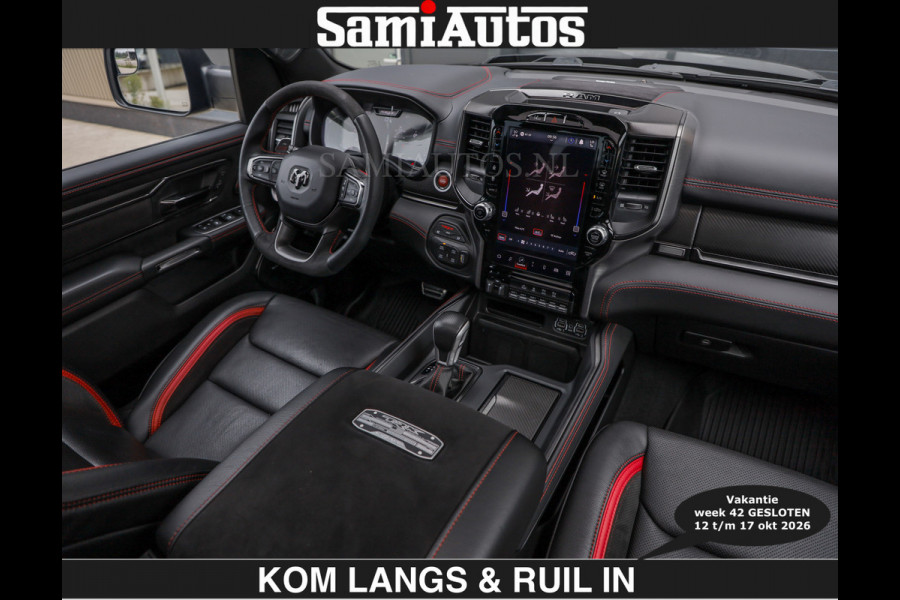 Dodge Ram TRX HELLCAT | 6.2 V8 712PK SUPERCHARGER | € 129.50 excl | RODE STIKSELS | FULLY LOADED | CARBON | CREW CAB | DUBBELE CABINE | 5 PERSOONS | De specialist in Amerikaanse pick‑ups in Nederland en Europa.