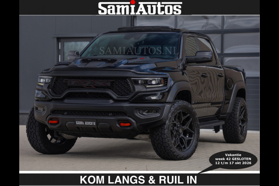 Dodge Ram TRX HELLCAT | 6.2 V8 712PK SUPERCHARGER | € 129.50 excl | RODE STIKSELS | FULLY LOADED | CARBON | CREW CAB | DUBBELE CABINE | 5 PERSOONS | De specialist in Amerikaanse pick‑ups in Nederland en Europa.