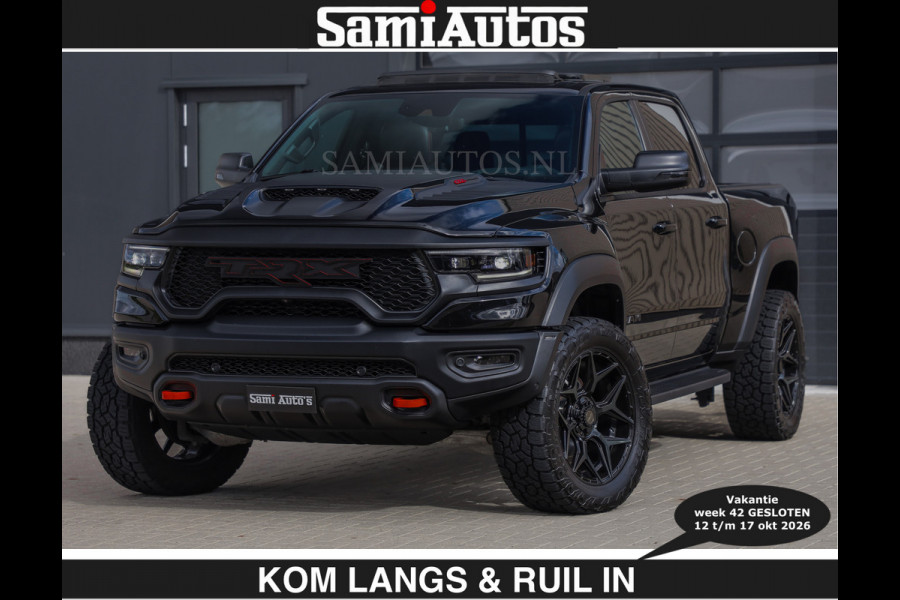 Dodge Ram TRX HELLCAT | 6.2 V8 712PK SUPERCHARGER | € 129.50 excl | RODE STIKSELS | FULLY LOADED | CARBON | CREW CAB | DUBBELE CABINE | 5 PERSOONS | De specialist in Amerikaanse pick‑ups in Nederland en Europa.