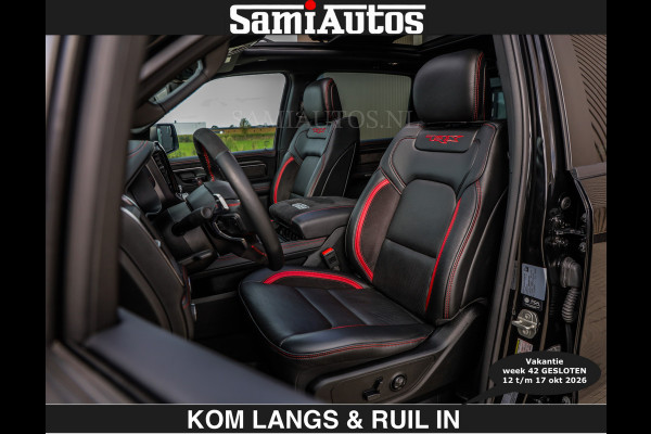 Dodge Ram TRX HELLCAT | 6.2 V8 712PK SUPERCHARGER | € 129.50 excl | RODE STIKSELS | FULLY LOADED | CARBON | CREW CAB | DUBBELE CABINE | 5 PERSOONS | De specialist in Amerikaanse pick‑ups in Nederland en Europa.