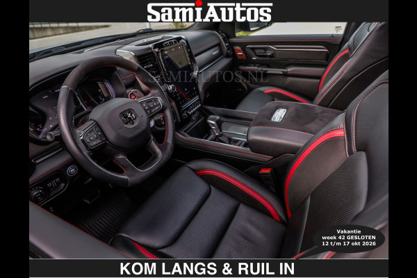 Dodge Ram TRX HELLCAT | 6.2 V8 712PK SUPERCHARGER | € 129.50 excl | RODE STIKSELS | FULLY LOADED | CARBON | CREW CAB | DUBBELE CABINE | 5 PERSOONS | De specialist in Amerikaanse pick‑ups in Nederland en Europa.