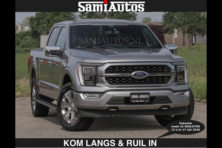 Ford USA F-150 PLATINUM | MASSAGE | PANO | €49950,- excl | GROOTSCHERM | COMFORT STOELEN | ADAPTIVE CRUISE | DC | DUBBELE CABINE | FACELIFT MODEL | GROOT SCHERM | 5 PERSOONS | DC | DASH CAM | MASSAGE | | De specialist in Amerikaanse pick‑ups in Nederland en Europa.