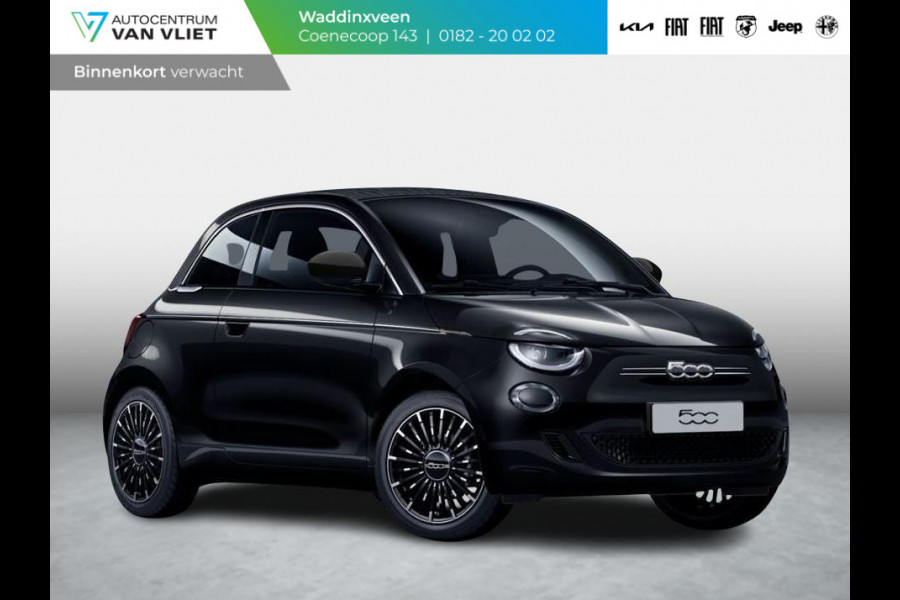Fiat 500E Cabrio La Prima 42 kWh | Clima | LED | PDC | JBL Premium Audio | 17" | Camera | BSM | Canneloni Ivory/Piombo interieur