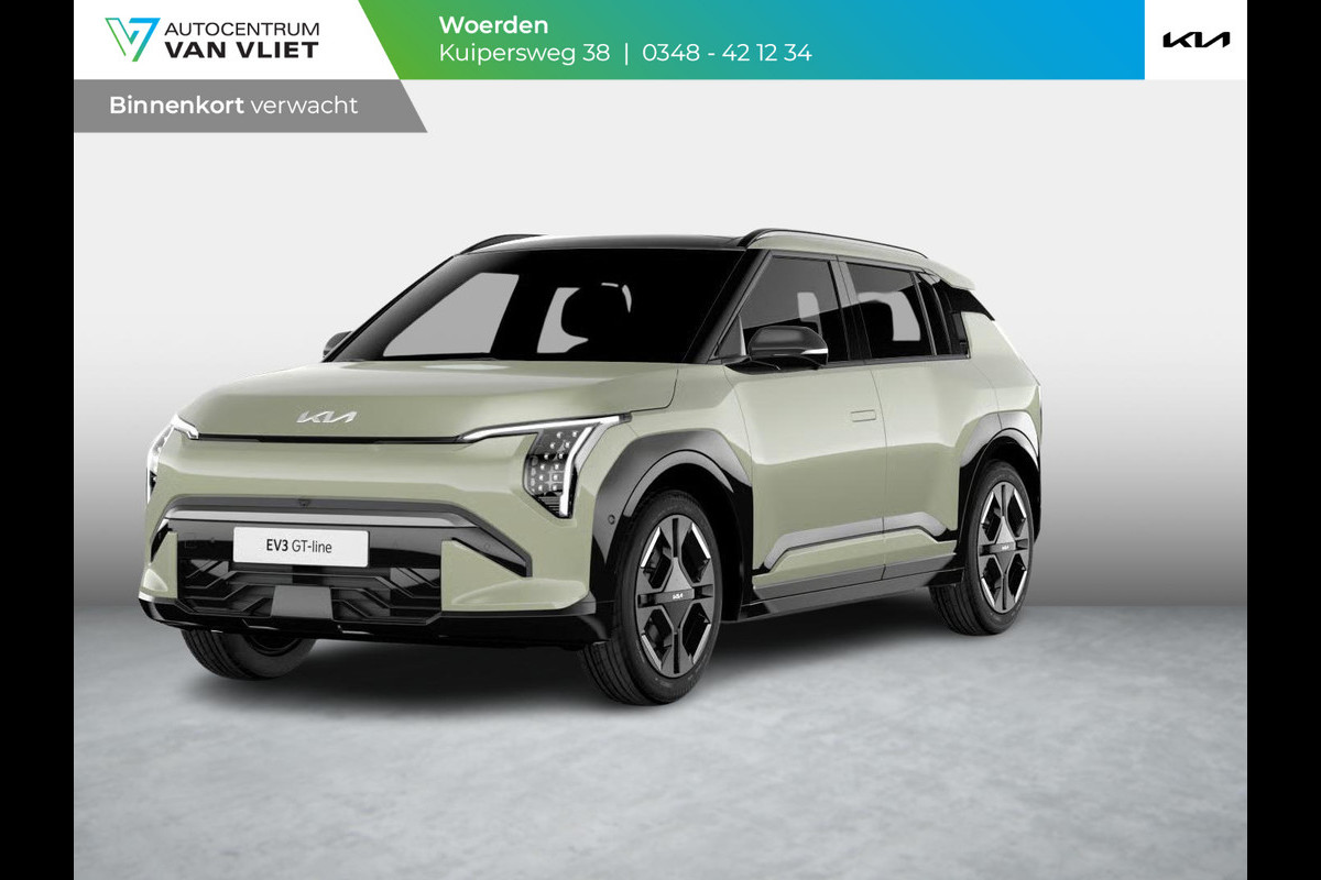 Kia EV3 GT-PlusLine 81.4 kWh | Actieprijs* | Navi. | Clima. | Adapt. Cruise. | Stoel&Stuur Verwarming | Glazen Kanteldak | Harman Kardon | Vegan Lederen Stoelbekleding 'GT-Line | Slimme Parkeerassistentie | Dodehoekcamera