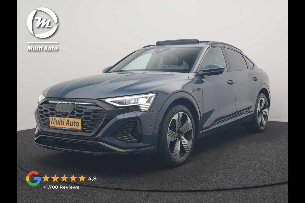 Audi Q8 Sportback e-tron 50 quattro S Line 95 kWh 340pk Dealer O.H. | Panodak | Luchtvering | 360 Camera | Matrix LED | Alcantara Sportstoelen Verwarmd | Keyless | Sfeerverlichting | Apple Carplay | Navigatie | DAB | 21"L.M |