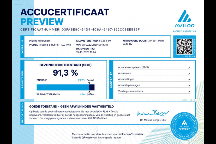 Volkswagen Touareg 3.0 TSi eHybrid 4MOTION PHEV 381pk Dealer O.H. | SOH 91,3% | Trekhaak Af Fabriek | Luchtvering | Panodak | Adaptive Cruise | Dynaudio | 360 Camera | Head Up | Lederen Comfortstoelen Memory & Verwarmd | Sfeerverlichting | Stuur Verwarmd |  Keyless | Apple Carplay | 20"L.M | Plug In Hybrid |