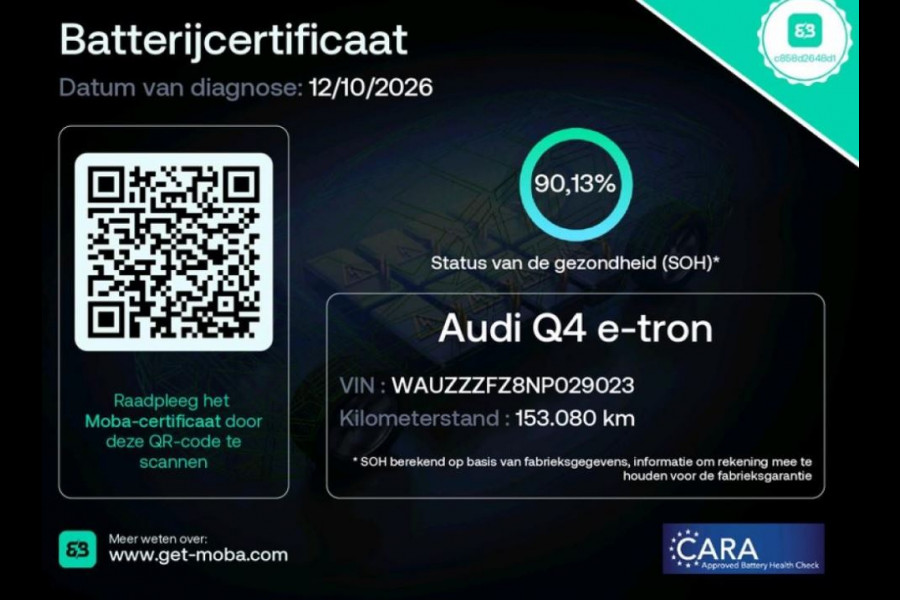 Audi Q4 50 e-tron SOH 90% Quattro Launch edition S-Line Competition 220KW / 77 kWh / Warmtepomp / Panoramadak / Leder-sport / Sonos Sound / Pdc+Camera / Apk 02-2028