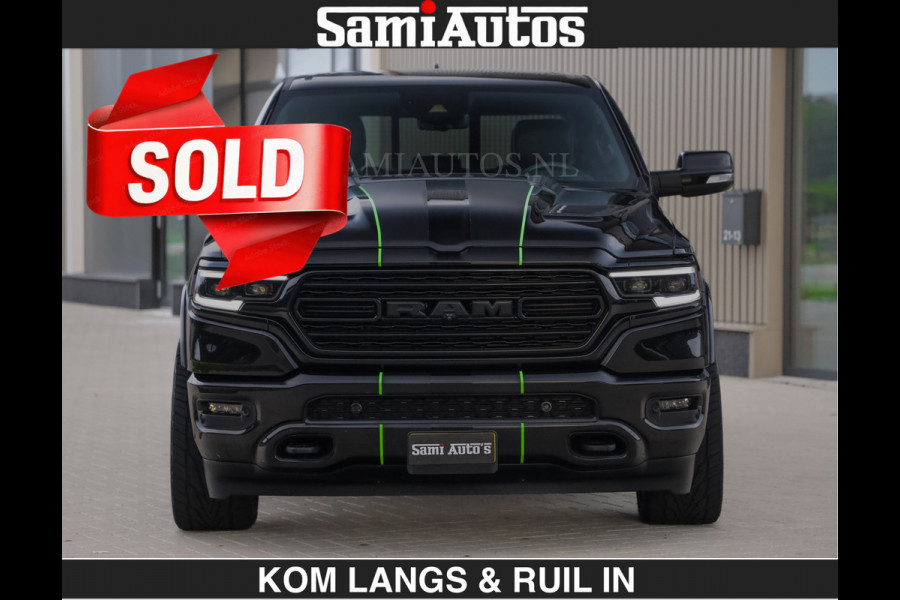 Dodge Ram LIMITED 5.7 V8 HEMI | TOP STAAT | €59950,- excl | BOM VOL | HUD | LUCHTVERING | STRIPING | BREDE WIELEN | OPEN UITLAAT KLEP | AD CREW CAB | DUBBELE CABINE | 5 PERSOONS |