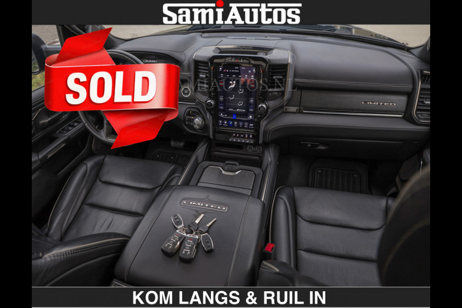 Dodge Ram LIMITED 5.7 V8 HEMI | TOP STAAT | €59950,- excl | BOM VOL | HUD | LUCHTVERING | STRIPING | BREDE WIELEN | OPEN UITLAAT KLEP | AD CREW CAB | DUBBELE CABINE | 5 PERSOONS |
