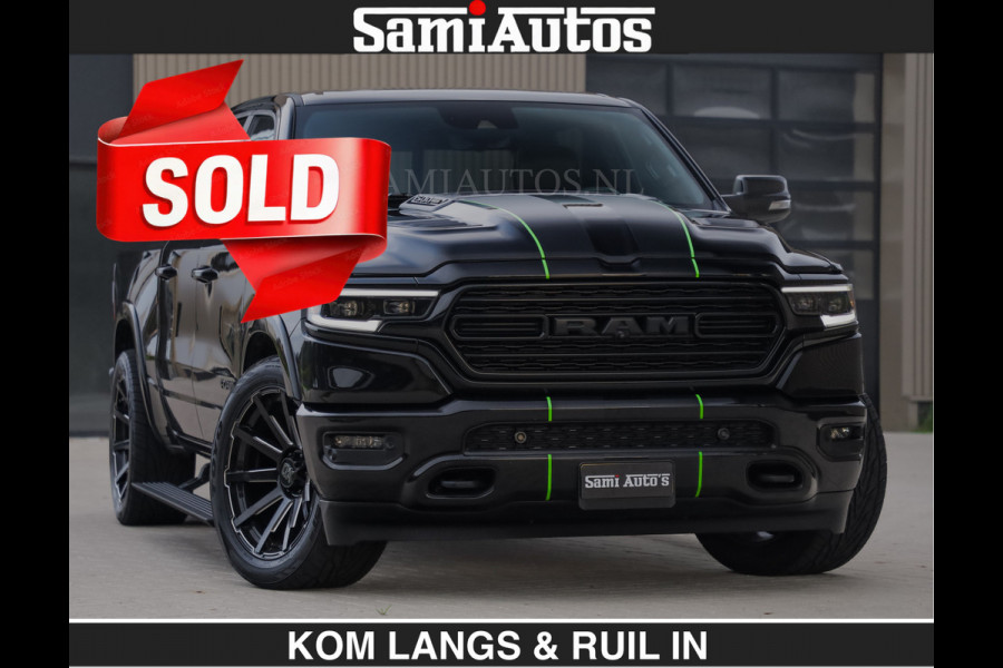 Dodge Ram LIMITED 5.7 V8 HEMI | TOP STAAT | €59950,- excl | BOM VOL | HUD | LUCHTVERING | STRIPING | BREDE WIELEN | OPEN UITLAAT KLEP | AD CREW CAB | DUBBELE CABINE | 5 PERSOONS |
