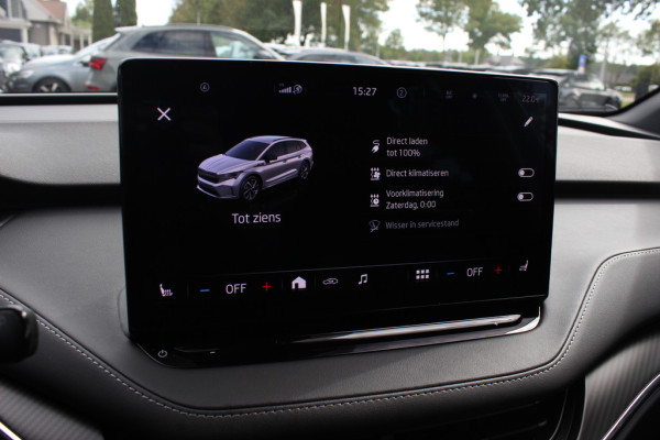 Škoda ENYAQ iV 80 Sportline / Trekhaak / Panoramadak / Camera / Keyless / 20'' / Matrix LED / CarPlay / Sfeerverlichting / Stoel+Stuurverwarming / Dodehoek / DAB / ACC