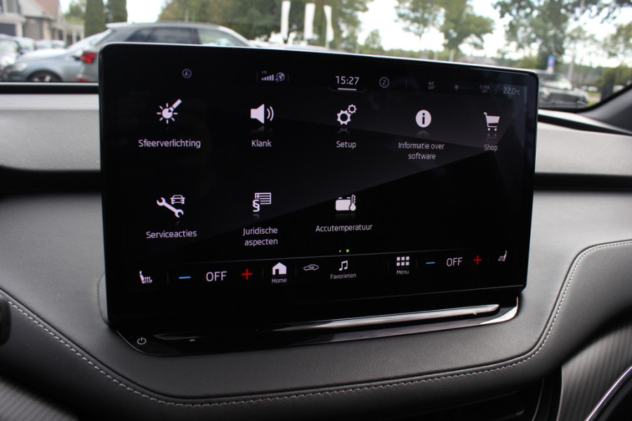 Škoda ENYAQ iV 80 Sportline / Trekhaak / Panoramadak / Camera / Keyless / 20'' / Matrix LED / CarPlay / Sfeerverlichting / Stoel+Stuurverwarming / Dodehoek / DAB / ACC