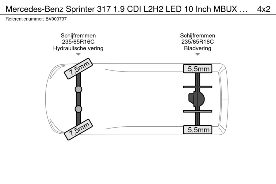 Mercedes-Benz Sprinter 317 1.9 CDI L2H2 LED 10 Inch MBUX Scherm Lederen bekleding Climate Control Cruise Control Camera Navigatie Parkeersensoren voor