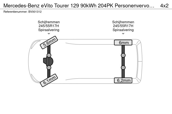 Mercedes-Benz eVito Tourer 129 90kWh 204PK Personenvervoer L2 370km WLTP 92.2% (SOH) 7 Stoelen Elektrische Schuifdeur LED Lichtmetalen velgen 17inch