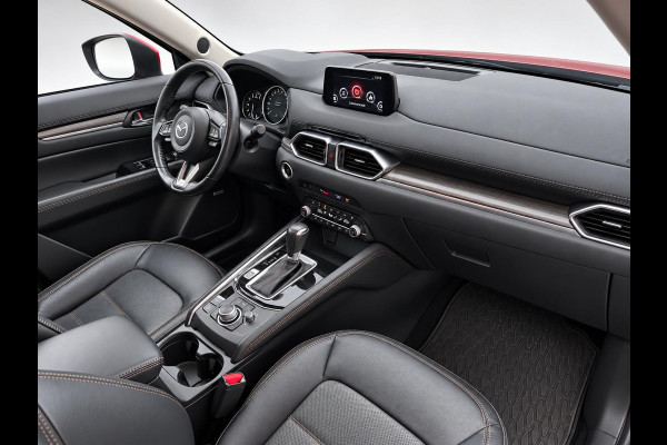 Mazda CX-5 2.5 4WD SkyActiv-G 194 Signature Panoramadak Trekhaak Navigatie 360 Camera Parkeerhulp Adaptive Cruise Control HUD Full Led Stoel verarming en verkoeling Stuurverwarming Elektrisch verstelbare stoel Leder Climate Control Lichtmetalen velgen