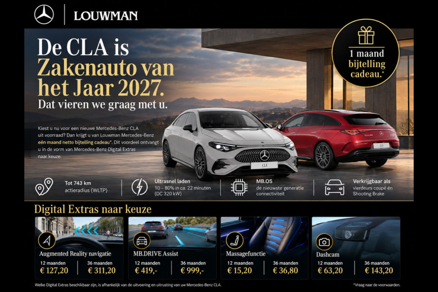 Mercedes-Benz CLA-Klasse Shooting Brake 250+ Business Solution AMG 85 kWh | Advanced Plus pakket | Parkeerpakket | Trekhaak | Vast panoramadak | Warmtewerend, donkergetint glas | 18 inch vijfspaaks lichtmetalen AMG-velgen | GUARD 360° | Sportstoelen |