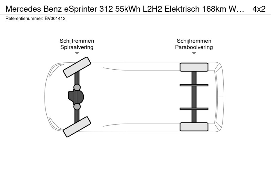 Mercedes-Benz eSprinter 312 55kWh L2H2 Elektrisch 168km WLTP 80kW Snelladen Climate Control Stoelverwarming Camera Laadkabels