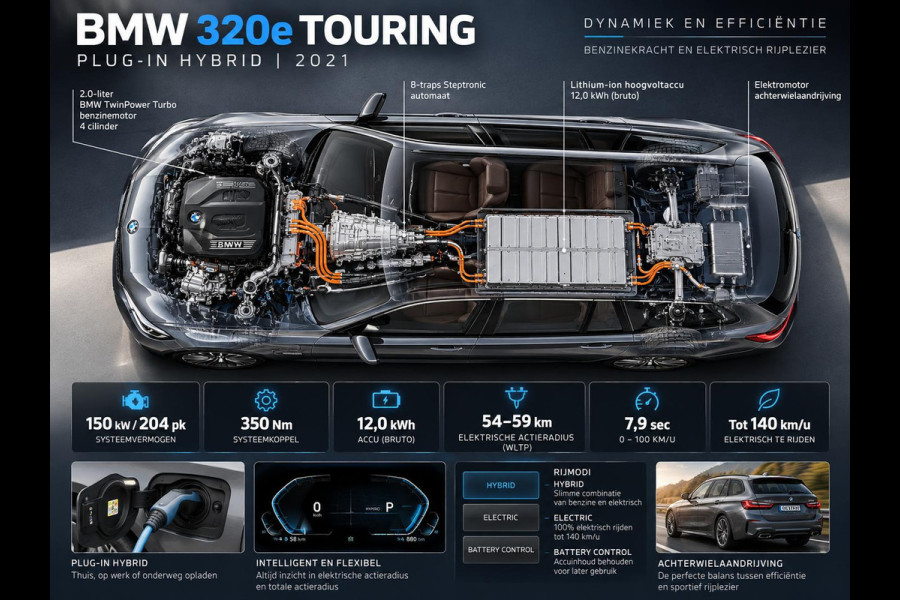 BMW 3 Serie Touring 320e Business Edition Plus Panodak Adaptive Cruise 18" Leder Vernasca PDC VA Laser Light Live Cockpit Premium Audio Sportstoelen