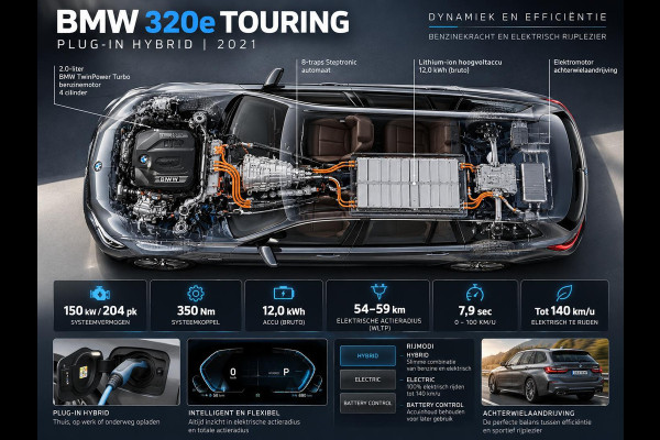 BMW 3 Serie Touring 320e Business Edition Plus Panodak Adaptive Cruise 18" Leder Vernasca PDC VA Laser Light Live Cockpit Premium Audio Sportstoelen