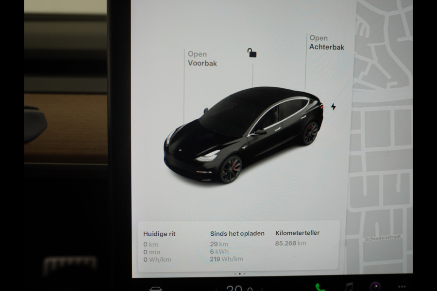 Tesla Model 3 Performance 513pk 20"Lmv Adap.Cruise Premium-HiFi Panoramadak Camera's Leer Wifi Ecc Pdc Cruise Dual Motor Long Range 75kWh Stoe Navi full map LED DAB Voorverwarmen interieur via App Keyless Origineel Nederlandse auto! Accu en motor garantie tot 21-12-2027 / 192.000km