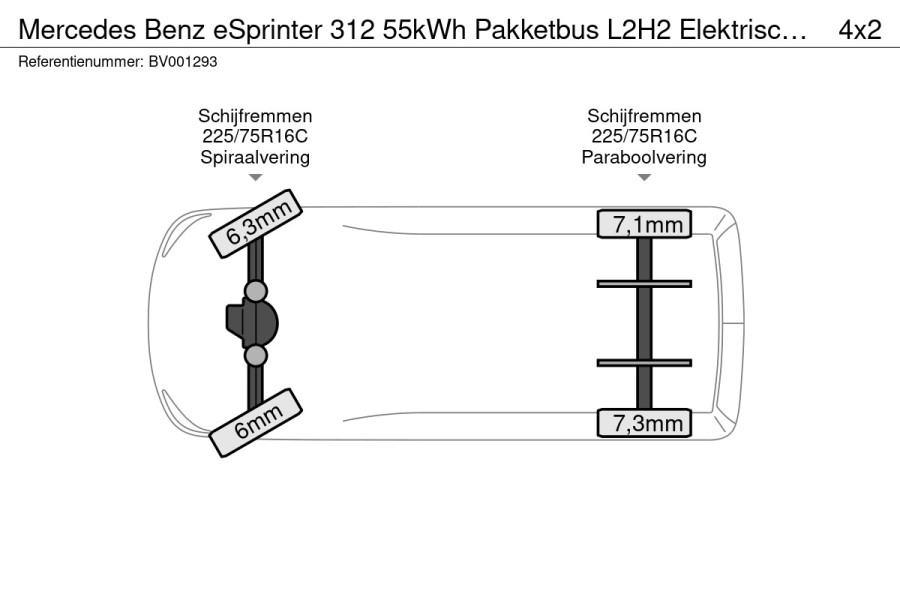 Mercedes-Benz eSprinter 312 55kWh Pakketbus L2H2 Elektrisch 168km WLTP 93% (SOH) 80kw Snelladen Climate Control Bluetooth